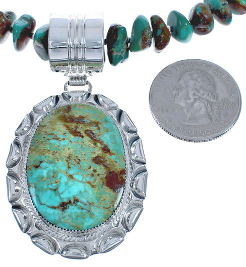 Sterling Silver Turquoise Native American Bead Pendant Necklace Set BX120366
